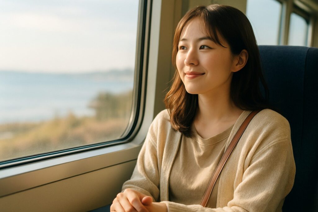 不安障害持ちの私が“ひとりで電車に乗る”というハードルをどう越えたか不安を乗り越えて電車に乗っている女性の画像です